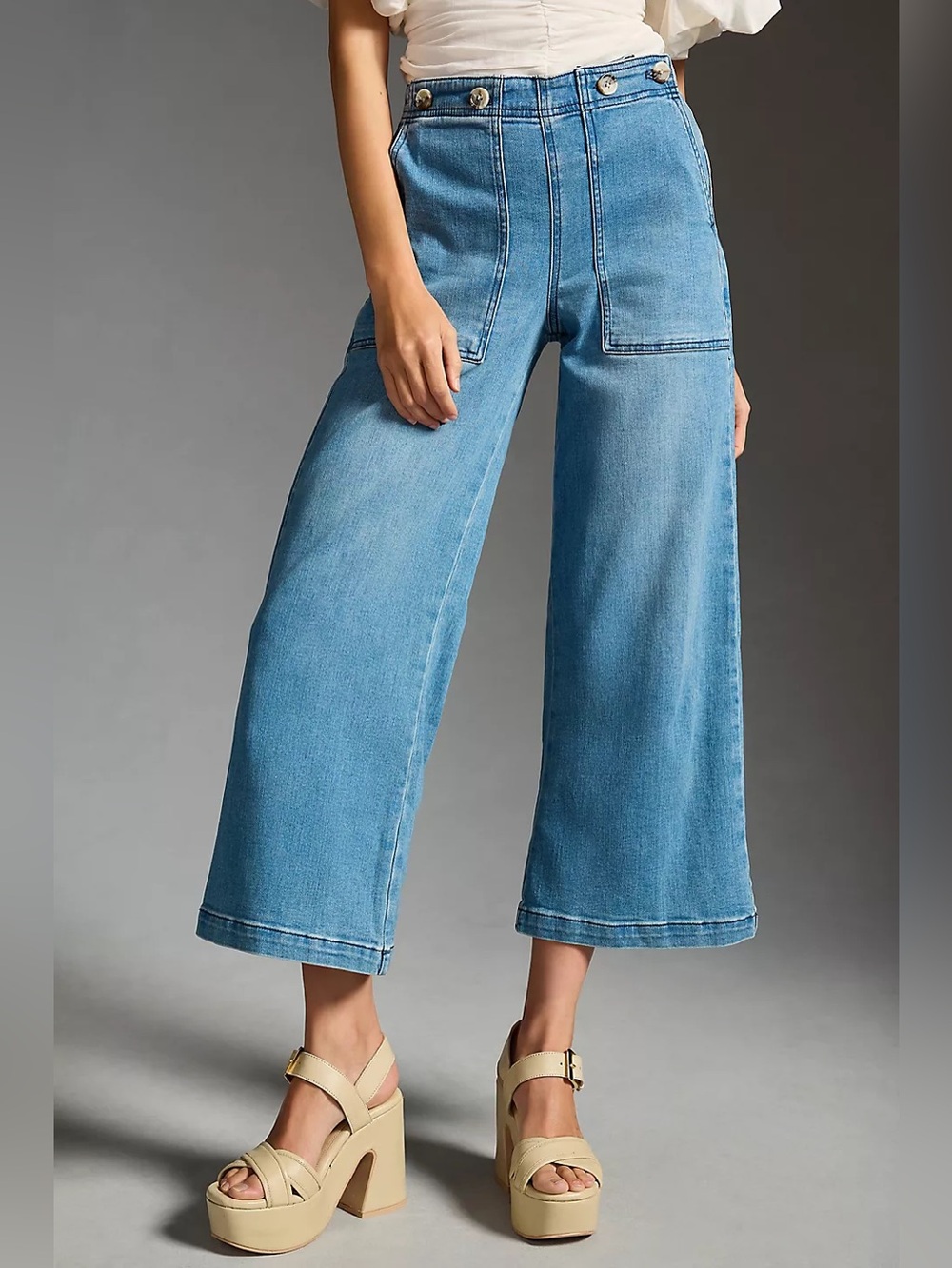 The Kit Cropped High-Rise Wide-Leg Utility Trouser Jeans by Pilcro, size 34